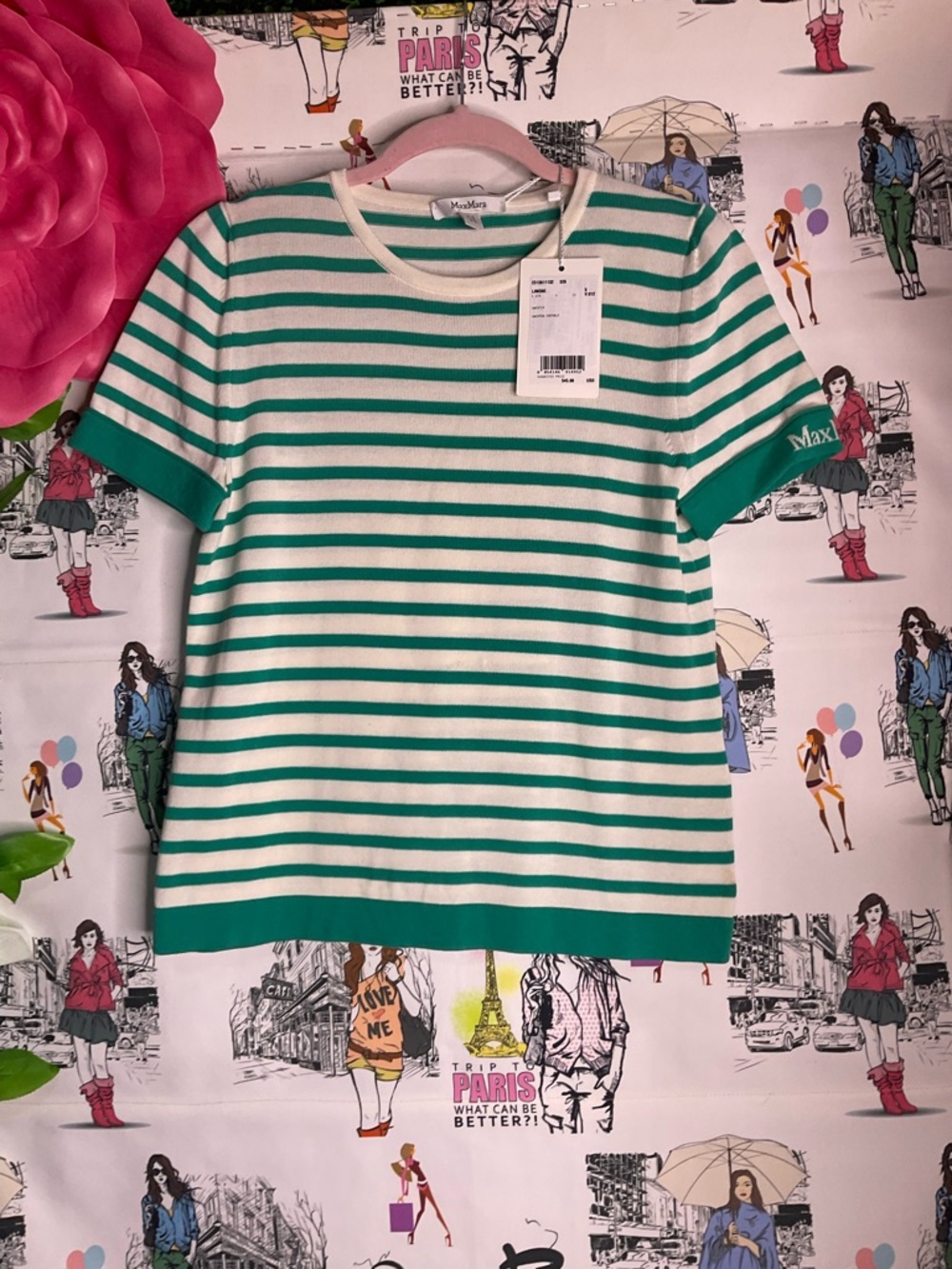 MaxMara Kids Green & White Striped Short Sleeve Tee